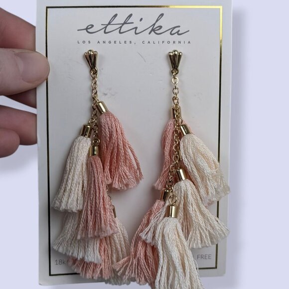 (2/$20) Ettika 18k GP Dangling Tassel Earrings - Picture 4 of 5